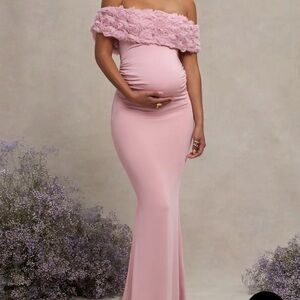 Elegant Off-Shoulder Pink Maternity Gown